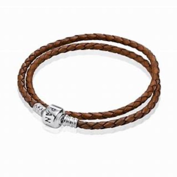 PANDORA Brown Braided Double Leather Charm Bracelet Necklace - Picture 12 of 15